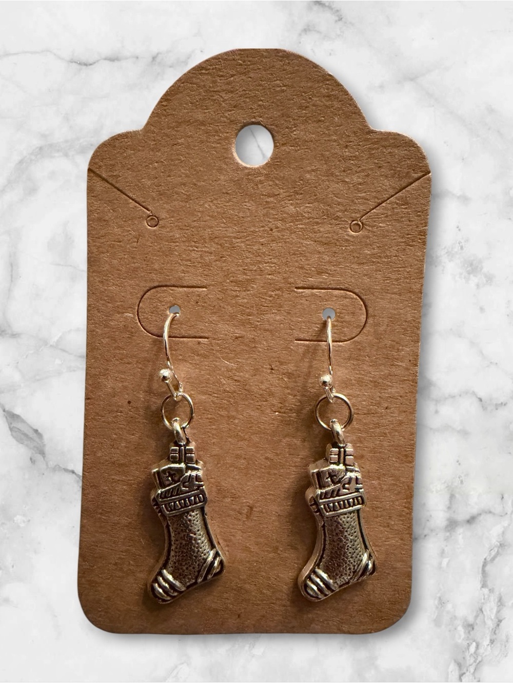 Silver-Tone Christmas Stocking Dangle Earrings